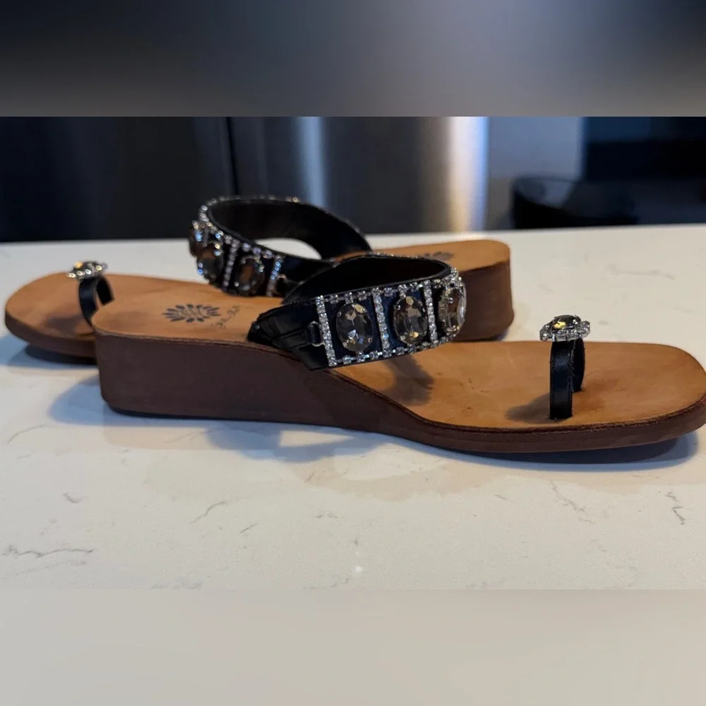 Yellow Box Leather Upper Rhinestone Embellished Sandals Boho chic Women Size 8.5 - Picture 9 of 11